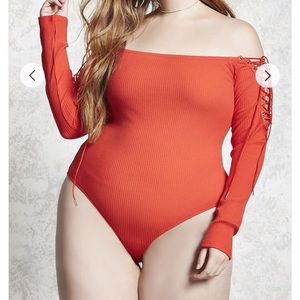 Plus size red lace up bodysuit